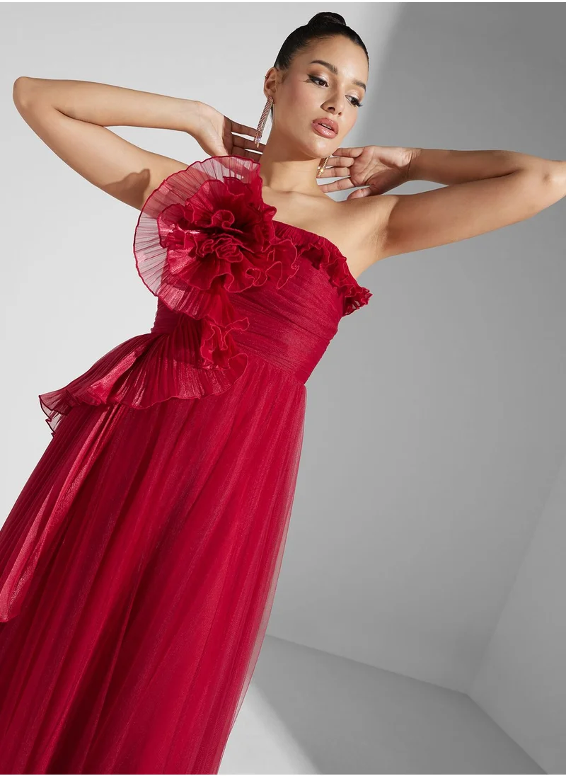 Iyra Bardot Floral Applique Tiered Dress