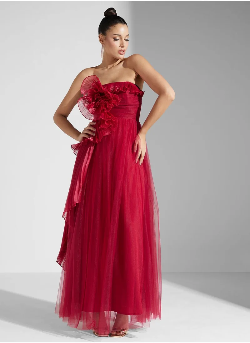 Iyra Bardot Floral Applique Tiered Dress