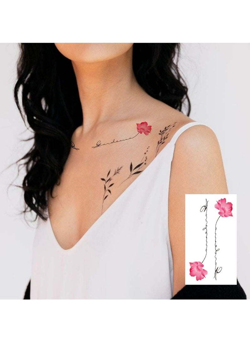 قوس قزح أورينبو 28 ورقة وشم مؤقتة مقاومة للماء للنساء والفتيات والرجال، وشم مؤقت على شكل زهرة وقط وأرنب، وشم مزيف لطيف، ملصق فني للجسم، عظم الترقوة والذراع - Image 3