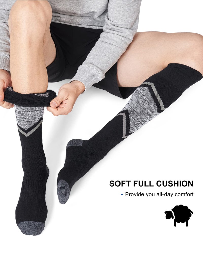 FITRELL 2 Pack Men's and Women's Ski Socks Full Cushioned Winter Merino Wool Thermal Knee High Warm Boot Socks for Skiing Snowboarding, Black+Blue, Large - Image 5