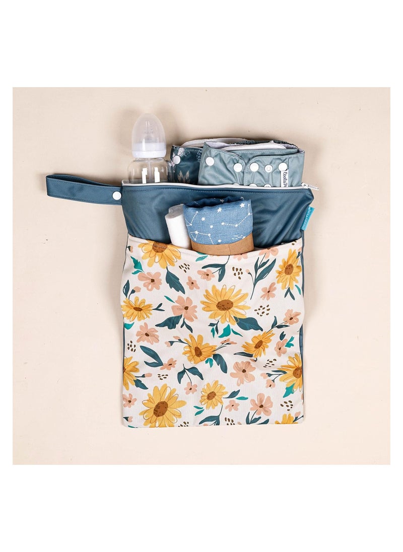Generic Diaper Wet Dry Bags Waterproof Reusable with Two Zippered Pockets Travel Beach Pool Daycare Soiled Baby Items Yoga Gym Bag for Swimsuits or Wet Clothes, 1pcs (Flower)  - Image 3