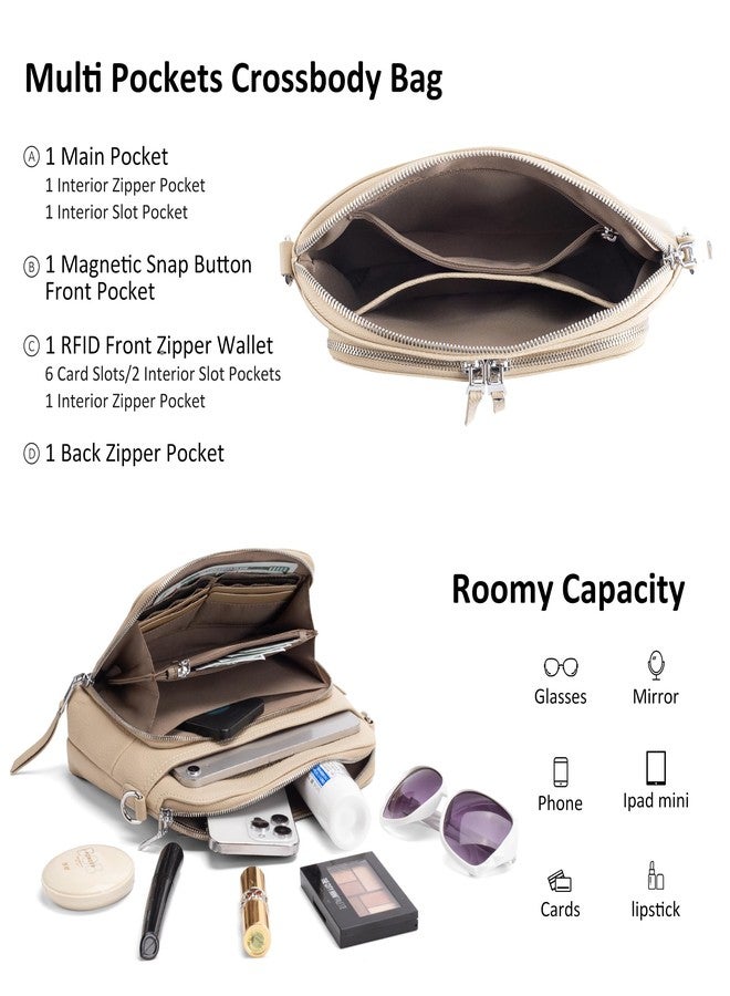 بيفن حقائب كروس بودي من الجلد الطبيعي من بيفن للنساء، حقيبة كتف صغيرة كروس بودي مزودة بمحفظة مدمجة بتقنية RFID، لون مشمشي فاتح، 9.85 × 7 × 4.1 بوصة، حقيبة كروس بودي - Image 3