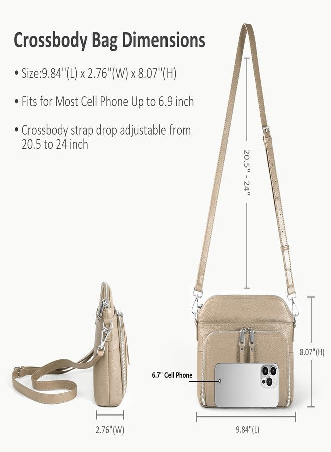 بيفن حقائب كروس بودي من الجلد الطبيعي من بيفن للنساء، حقيبة كتف صغيرة كروس بودي مزودة بمحفظة مدمجة بتقنية RFID، لون مشمشي فاتح، 9.85 × 7 × 4.1 بوصة، حقيبة كروس بودي - Image 4