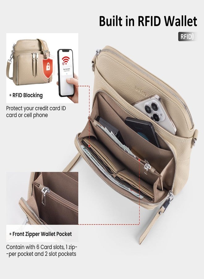 بيفن حقائب كروس بودي من الجلد الطبيعي من بيفن للنساء، حقيبة كتف صغيرة كروس بودي مزودة بمحفظة مدمجة بتقنية RFID، لون مشمشي فاتح، 9.85 × 7 × 4.1 بوصة، حقيبة كروس بودي - Image 2