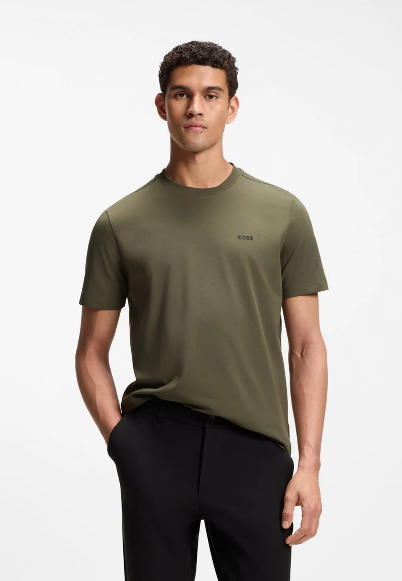 BOSS Open Green Stretch-cotton T-shirt with logo detail for Men | Best Price UAE