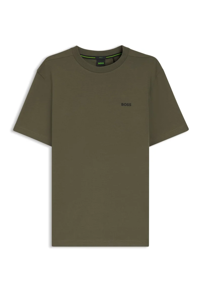 BOSS Open Green Stretch-cotton T-shirt with logo detail for Men | Best Price UAE