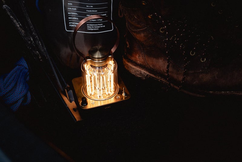 Barebones Block Tower Lantern â€“ Rechargeable LED Lantern with Adjustable Brightness, Candle Flicker Mode, Brass & Copper Finish, Portable Light for Indoor and Outdoor Use - Image 4