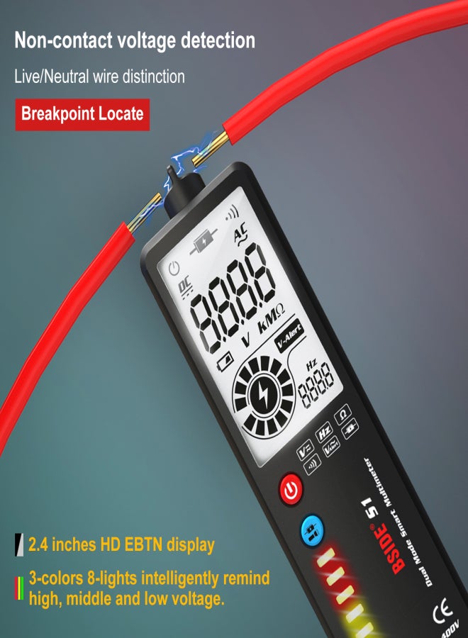 BSIDE S1 Dual Mode True RMS Digital Multimeter & Voltage Detector Handheld Smart Universal Meter 2000 Counts Auto Range Voltmeter V~Alert AC/DC Voltage Frequency Resistance Measurement Continuity - Image 5