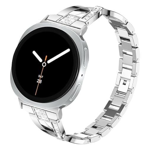 Sankel Compatible for Samsung Galaxy Watch 8 40mm 44mm/8 Classic 46mm Bands, Women Metal Replacement Bling Jewelry Bracelet Rhinestone Strap Wristband for Galaxy Watch 8/8 Classic (Silver) - Image 1