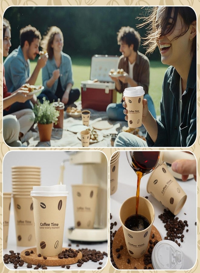 VIVAVENTURE 12 oz 25 Pack Disposable Cups Paper Coffee Cups with Lids, Disposable Paper Cups for Cold/Hot Drinks, Leak-Proof To Go Drinking Cups for Office Party Home Picnic & Travel (Coffee Beans) - Image 5