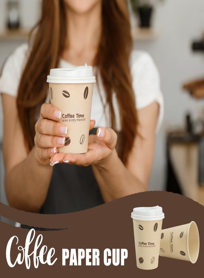 VIVAVENTURE 12 oz 25 Pack Disposable Cups Paper Coffee Cups with Lids, Disposable Paper Cups for Cold/Hot Drinks, Leak-Proof To Go Drinking Cups for Office Party Home Picnic & Travel (Coffee Beans) - Image 4