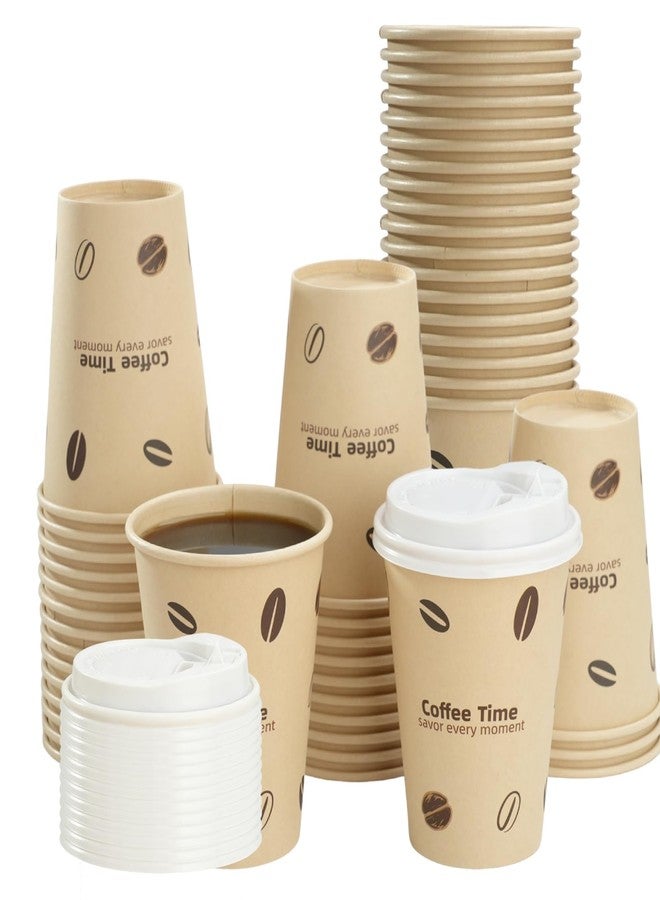 VIVAVENTURE 12 oz 25 Pack Disposable Cups Paper Coffee Cups with Lids, Disposable Paper Cups for Cold/Hot Drinks, Leak-Proof To Go Drinking Cups for Office Party Home Picnic & Travel (Coffee Beans) - Image 1