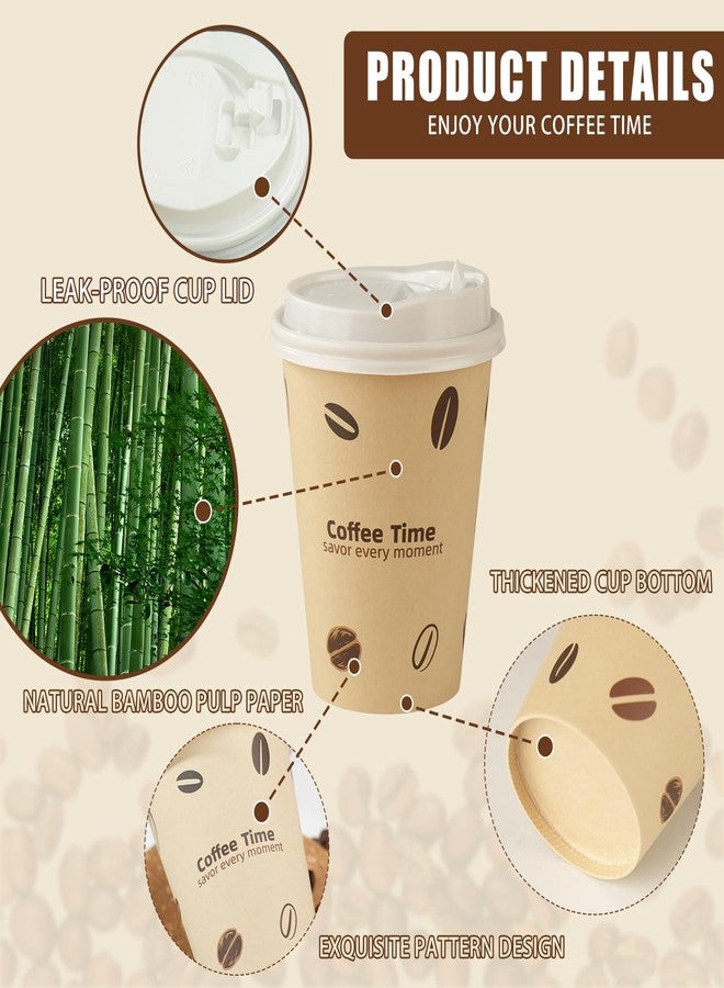 VIVAVENTURE 12 oz 25 Pack Disposable Cups Paper Coffee Cups with Lids, Disposable Paper Cups for Cold/Hot Drinks, Leak-Proof To Go Drinking Cups for Office Party Home Picnic & Travel (Coffee Beans) - Image 3