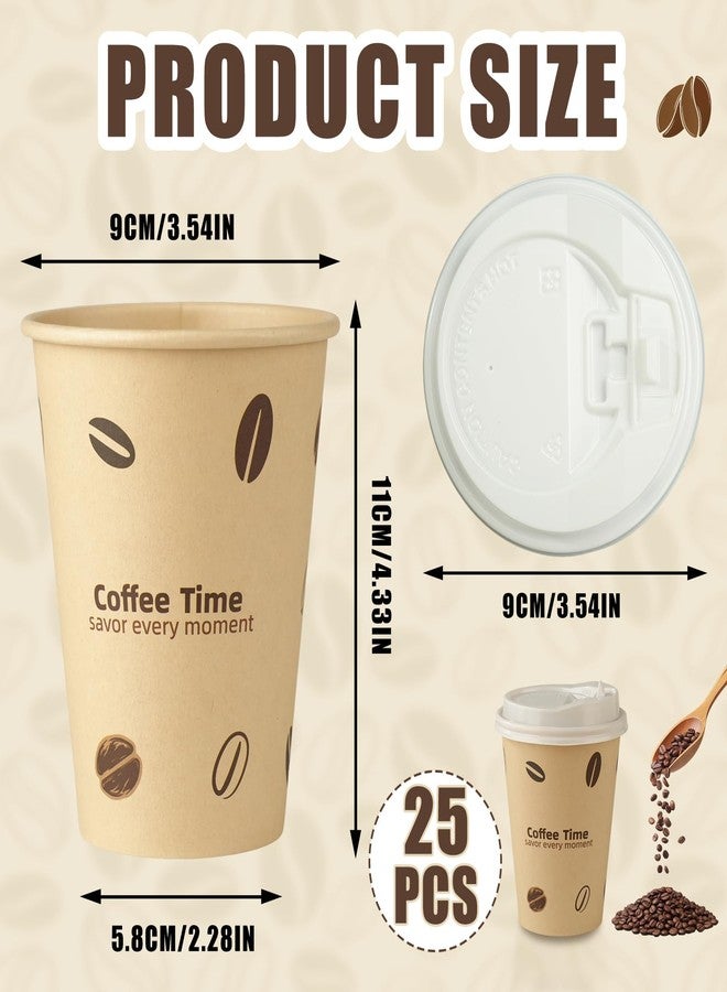 VIVAVENTURE 12 oz 25 Pack Disposable Cups Paper Coffee Cups with Lids, Disposable Paper Cups for Cold/Hot Drinks, Leak-Proof To Go Drinking Cups for Office Party Home Picnic & Travel (Coffee Beans) - Image 2