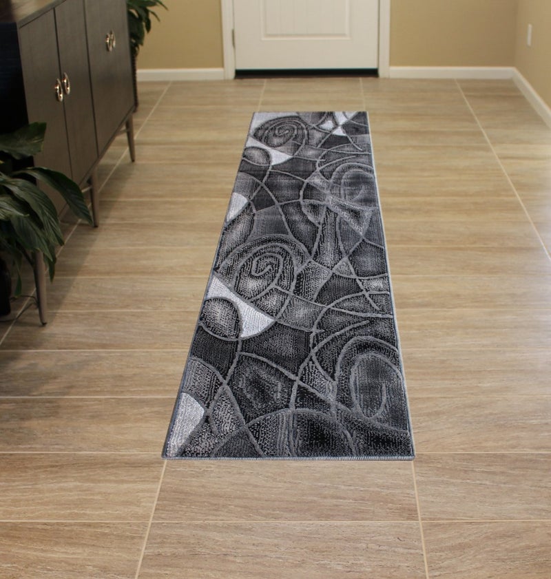 Masada Rugs, Modern Contemporary Runner Area Rug, Blue Grey Black (2 Feet X 7 Feet) Hallway Rug, Kitchen Mat, Bathroom Mat, Small Space Rug - Image 3