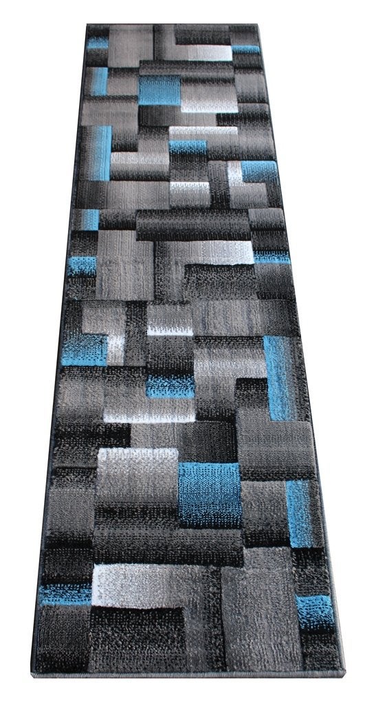 Masada Rugs, Modern Contemporary Runner Area Rug, Blue Grey Black (2 Feet X 7 Feet) Hallway Rug, Kitchen Mat, Bathroom Mat, Small Space Rug - Image 1