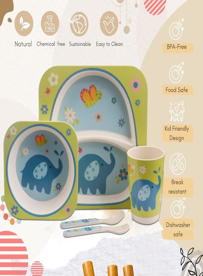 Tony Stark Bamboo Baby Feeding Set - 5-Piece Tableware for Toddlers, Kids & Babies Includes Plate, Bowl, Cup, Spoon, Fork - BPA-Free, Unbreakable Eco-Friendly |Organic & Natural (Elephant) - Image 4