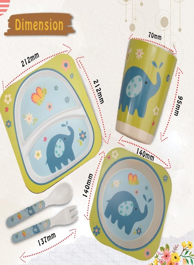 Tony Stark Bamboo Baby Feeding Set - 5-Piece Tableware for Toddlers, Kids & Babies Includes Plate, Bowl, Cup, Spoon, Fork - BPA-Free, Unbreakable Eco-Friendly |Organic & Natural (Elephant) - Image 5