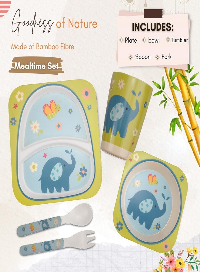 Tony Stark Bamboo Baby Feeding Set - 5-Piece Tableware for Toddlers, Kids & Babies Includes Plate, Bowl, Cup, Spoon, Fork - BPA-Free, Unbreakable Eco-Friendly |Organic & Natural (Elephant) - Image 2