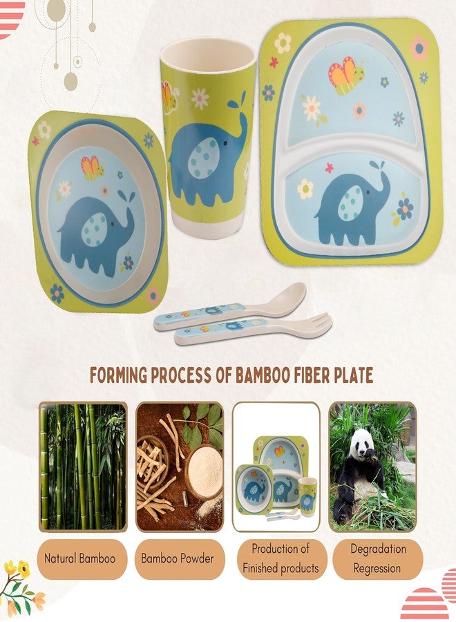 Tony Stark Bamboo Baby Feeding Set - 5-Piece Tableware for Toddlers, Kids & Babies Includes Plate, Bowl, Cup, Spoon, Fork - BPA-Free, Unbreakable Eco-Friendly |Organic & Natural (Elephant) - Image 3