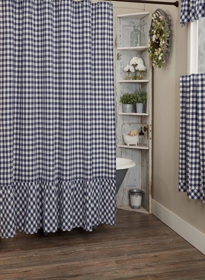 Piper Classics Vintage Check Blue Shower Curtain, 72" x 72", Farmhouse, Country, Cottage, Checked Gingham Bath Accent - Image 1