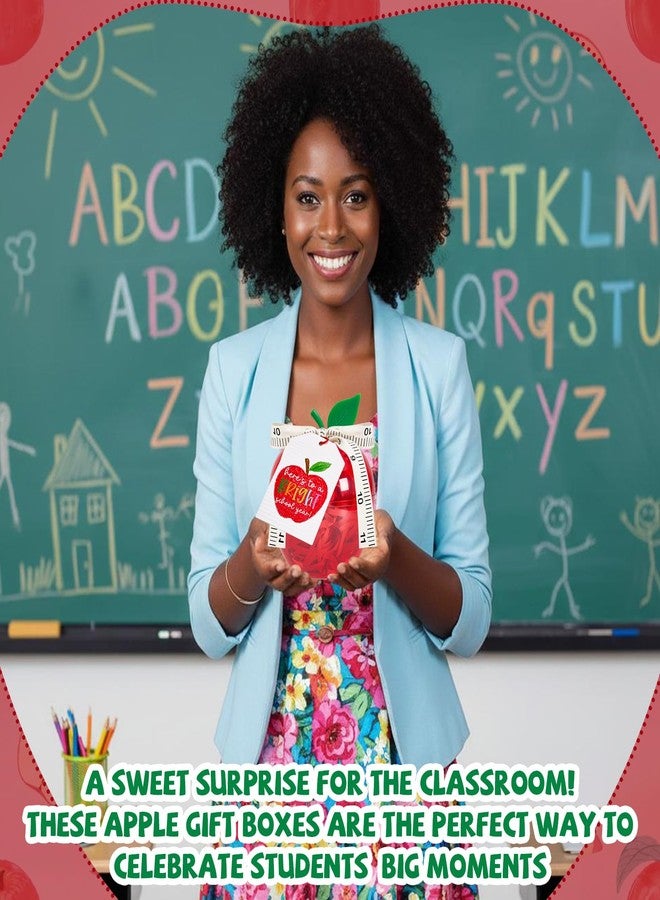 APUDWN 12 Sets Apple Shaped Gift Boxes with Clear Handle Bags, Red Plastic Apple Candy Containers with Tags Clips Raffia Ruler Ribbon, Back to School Classroom Gifts Welcome Treat Boxes (Red - Image 5
