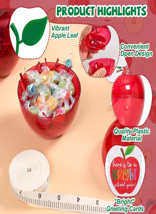 APUDWN 12 Sets Apple Shaped Gift Boxes with Clear Handle Bags, Red Plastic Apple Candy Containers with Tags Clips Raffia Ruler Ribbon, Back to School Classroom Gifts Welcome Treat Boxes (Red - Image 4