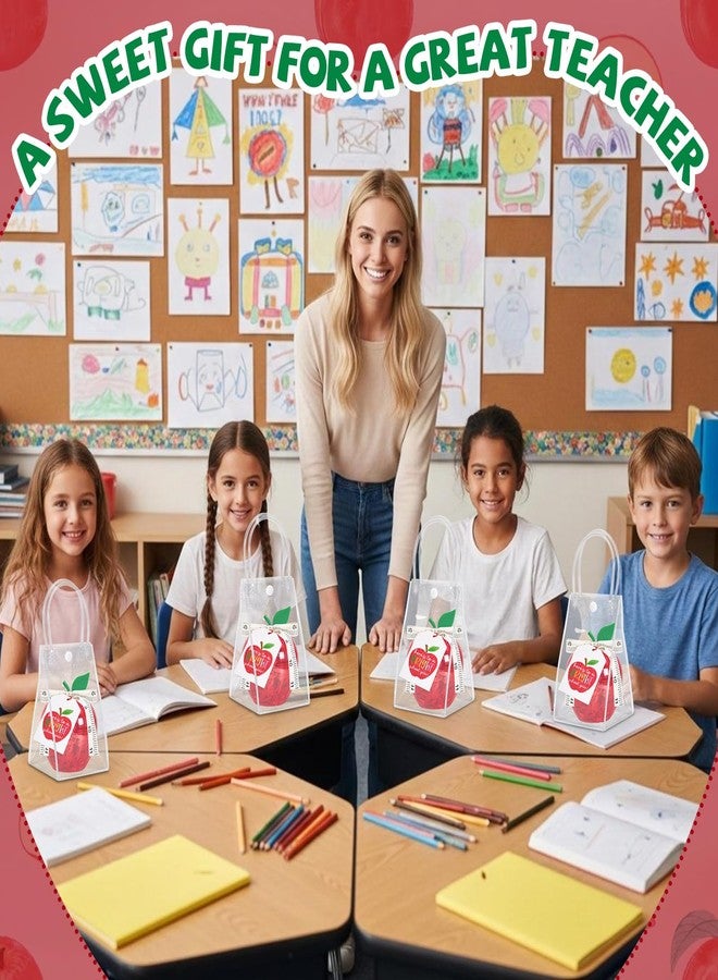 APUDWN 12 Sets Apple Shaped Gift Boxes with Clear Handle Bags, Red Plastic Apple Candy Containers with Tags Clips Raffia Ruler Ribbon, Back to School Classroom Gifts Welcome Treat Boxes (Red - Image 3