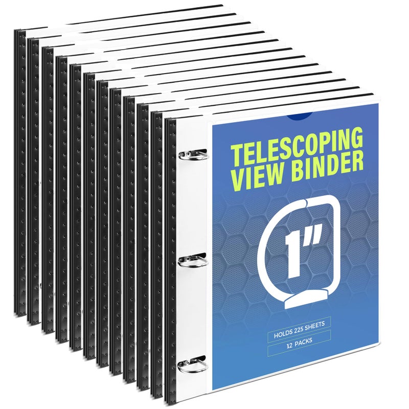WOT I 12-Pack Telescoping 3 Ring Binder 1 Inch, Expandable Flexible Binder - Patented Design for Easy Portability, Holds 225 Sheets, Perfect for School, Office&Home Organization, White - Image 1