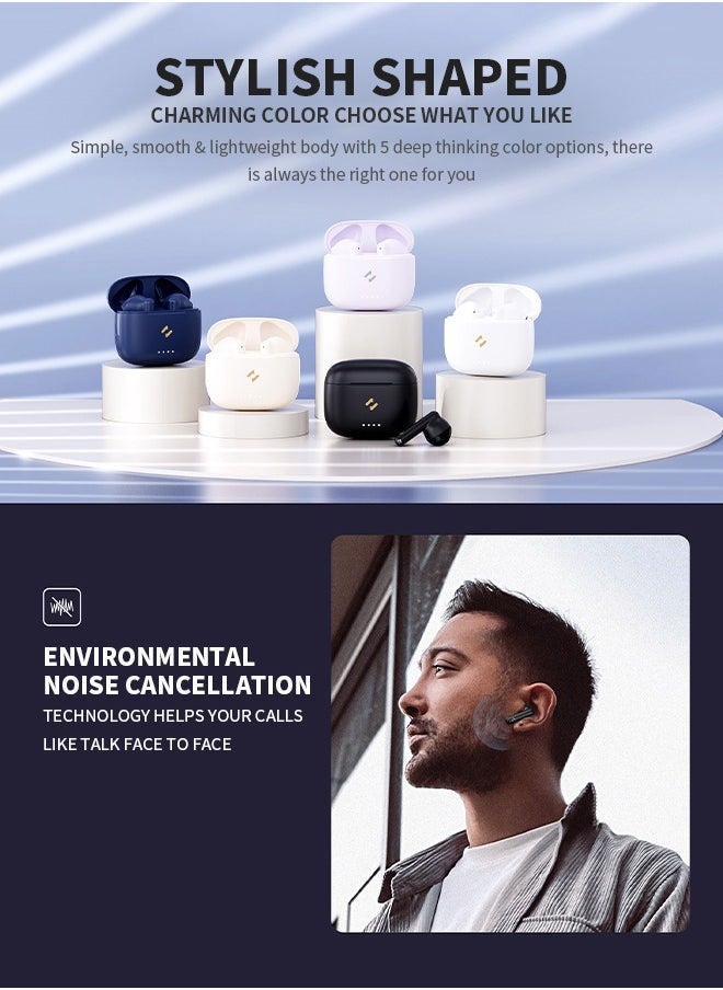 havit - Wireless Earbud, Bluetooth 5.3, ENC Noise Reduction Microphone, Smart Touch Control, Compatible with Android/Apple Devices, Beige - Image 1
