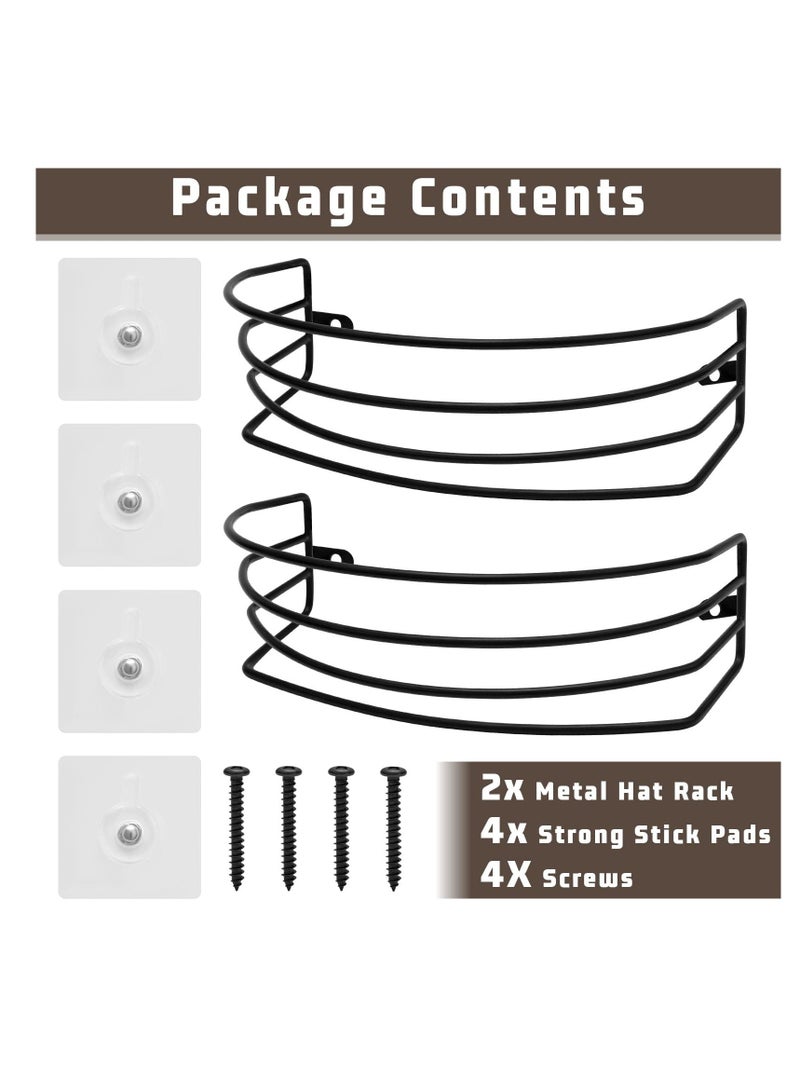 Hat Rack for Wall and Door, 2-Pack Metal Hat Organizers for Baseball Caps Storage Hold up to 30 Caps Hangers Strong Ball Cap Holder, Easy to Install (Black)  - Image 2