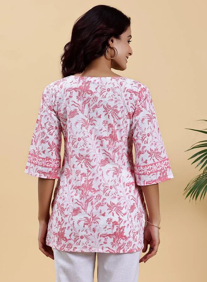 Libas  White Printed Cotton Straight Kurti for Women | Best Price UAE