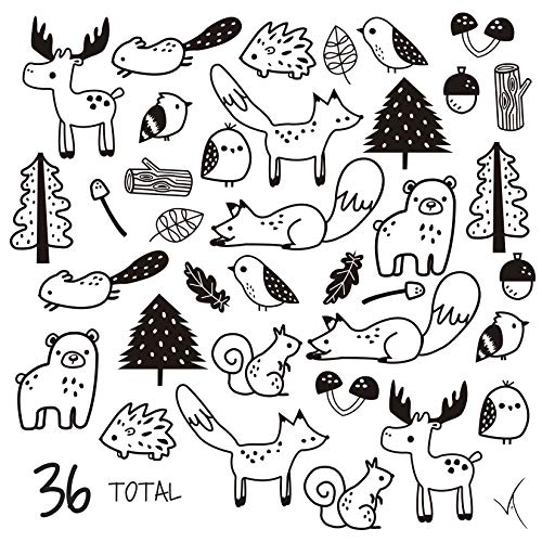 The Boho Design Forest Animal Wall Decals Peel and Stick for Kids, Baby Bedroom Nursery and Living Room. 36 pcs Adhesive Vinyl Wall Stickers Decor (White) - Image 3