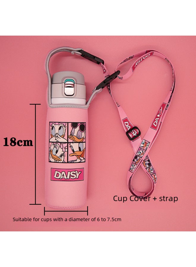 Universal Crossbody Strap Glass Cup Water Bottle Protective Sleeve Insulated Cover Anti-scalding Anti-fall Heat Insulation Bag-Color:Medium Daisy Powder ]-Capacity:501-600ml  - Image 5