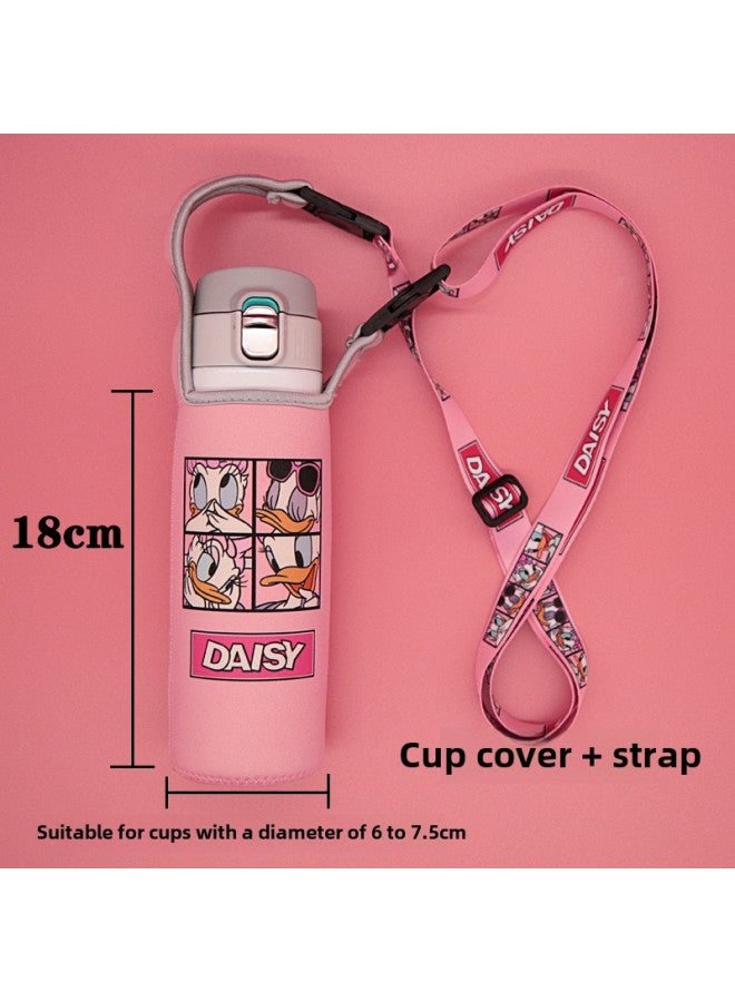 Universal Crossbody Strap Glass Cup Water Bottle Protective Sleeve Insulated Cover Anti-scalding Anti-fall Heat Insulation Bag-Color:Medium Daisy Powder ]-Capacity:501-600ml  - Image 1