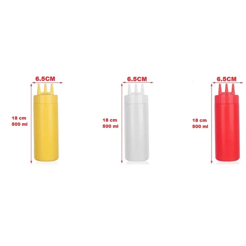 PUTHAK UNEQUETREND Puthak Squeeze Bottle 3 Hole Ketchup Mustard Salad Dressing Seasoning Squeezer Suitable for Family Restaurant Bakery 500 ml 2Pcs Multicolor - Image 2