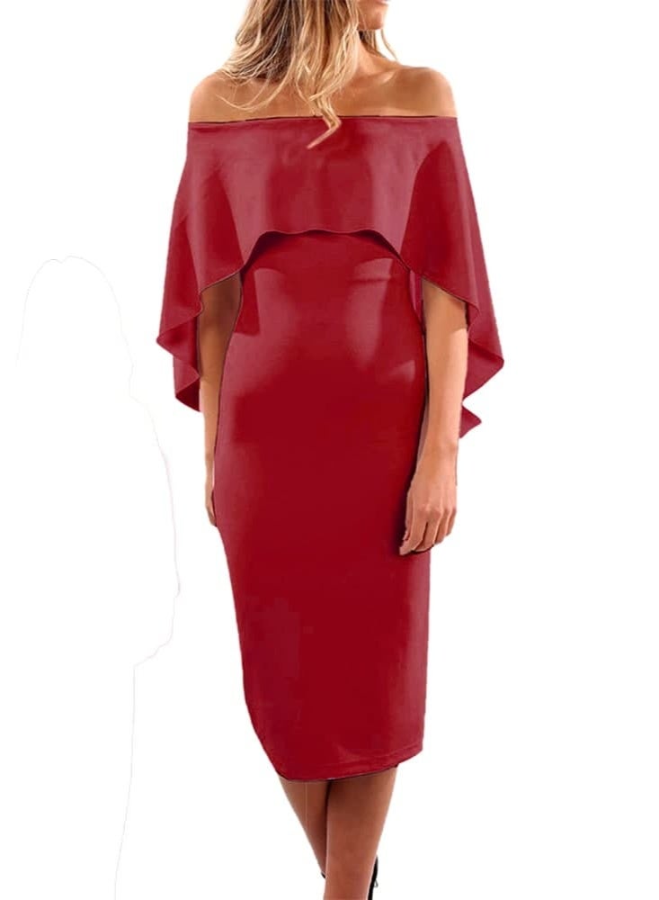 فستان سهرة أنيق بكتف مكشوف وطبقة كشكشة أنيقة للنساء - Image 2