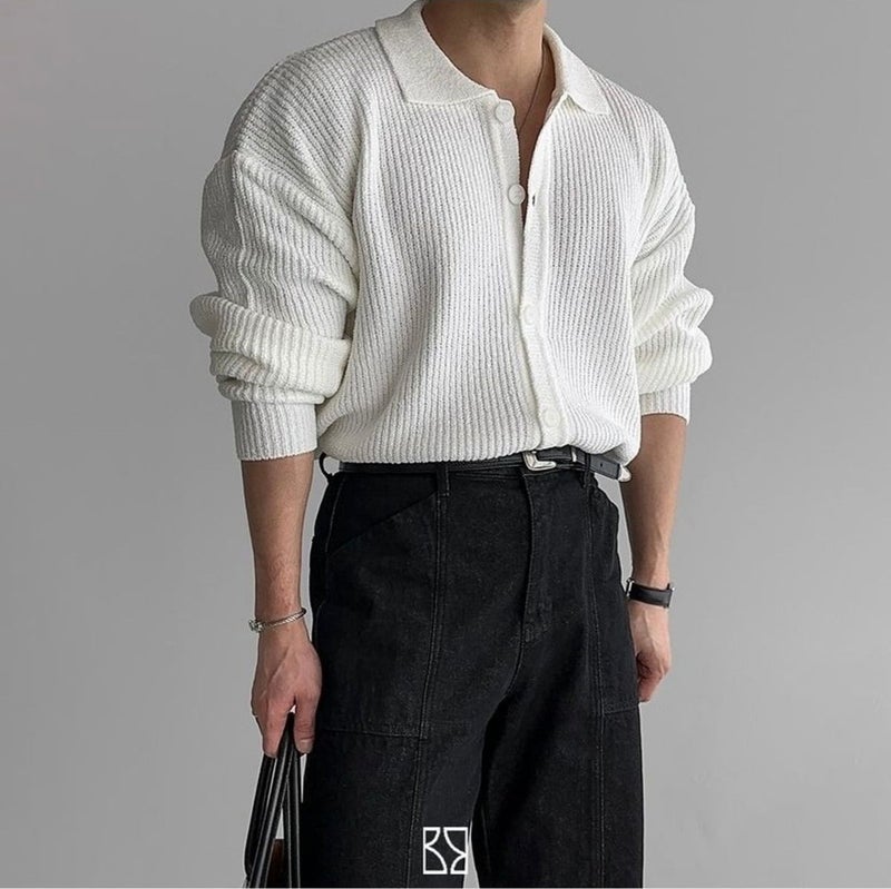 Tarz Cool Style Cool White Button Detail Regular Fit Cardigan  - Image 1