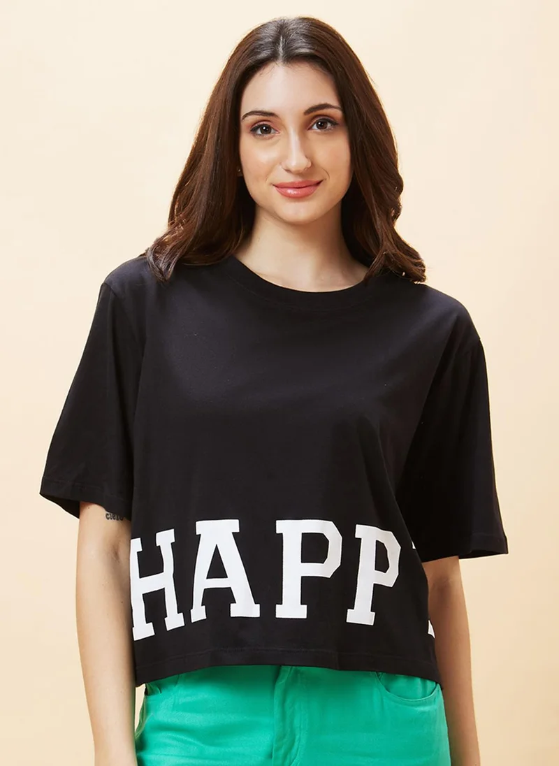 globus Globus Women Typography Printed Pure Cotton Oversized T-Shirt