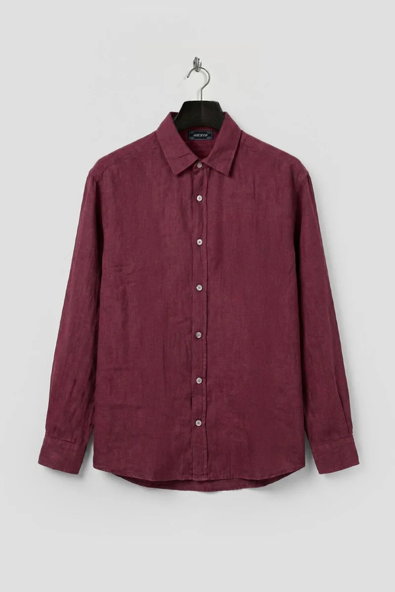 Giesto Burgundy Red GIESTO Men's Oversized Cotton Woven Shirt for Men | Best Price UAE