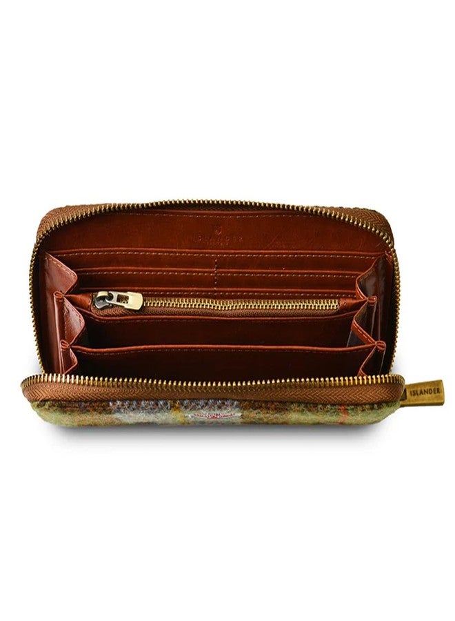Islander HarrisTweed & PU Leather women’s long zip purse, Chestnut Tartan, Carry Cash & card, Scottish Style - Image 3