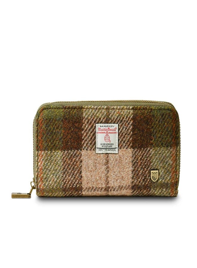 Islander HarrisTweed & PU Leather women’s long zip purse, Chestnut Tartan, Carry Cash & card, Scottish Style - Image 1