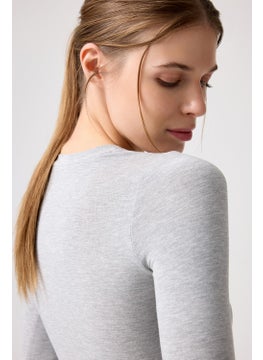 Los Ojos x Melodi Gray Melange Long Sleeve Short Blouse Long Fitted  - Image 2