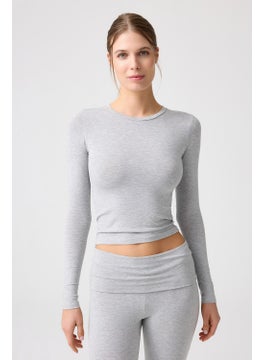 Los Ojos x Melodi Gray Melange Long Sleeve Short Blouse Long Fitted  - Image 1