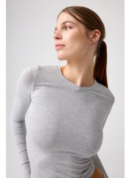 Los Ojos x Melodi Gray Melange Long Sleeve Short Blouse Long Fitted  - Image 3