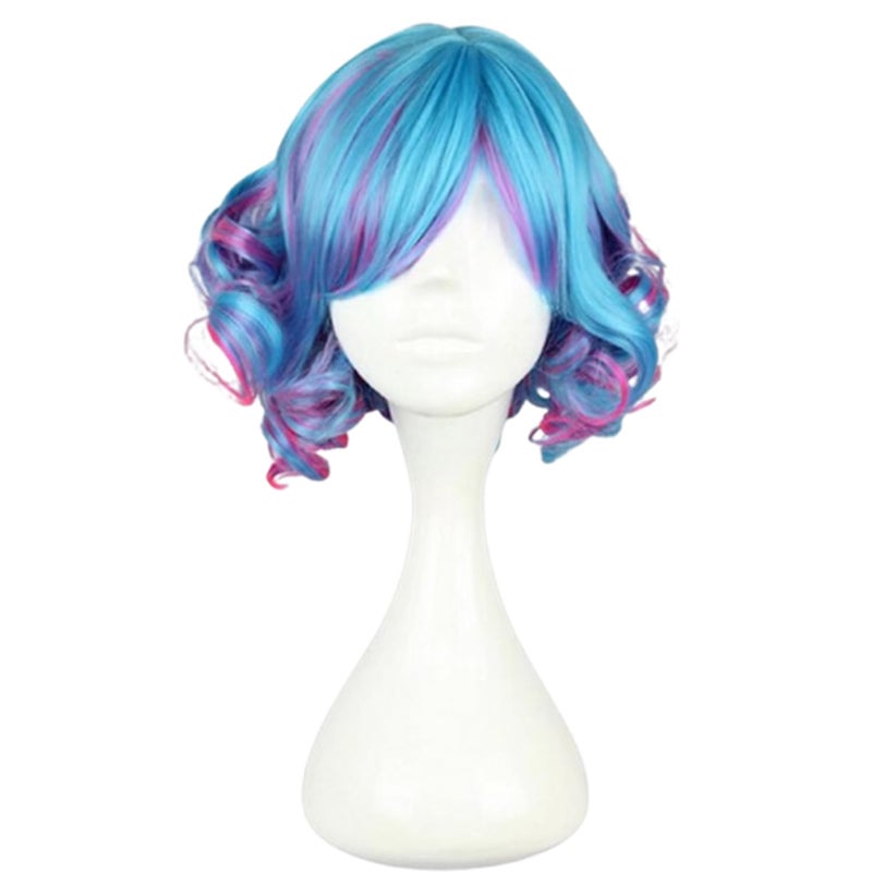KiyaCos Cosplay Wig Short Curly Colorful Rainbow Cosplay Halloween Party Princess Costume Hair for Women