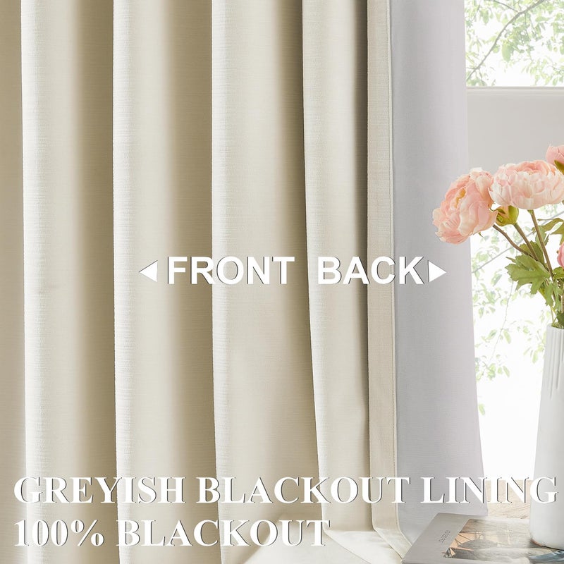 Vision Home Champagne Ivory Velvet Pinch Pleated Full Blackout Curtains Room Darkening Pleat Velvet Drapes 90 inch for Living Room Bedroom Thermal Insulated Window Panels with Hooks 40"Wx90"Lx2,Beige - Image 2