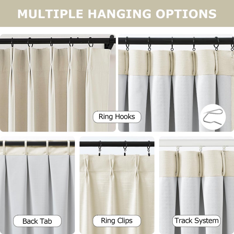 Vision Home Champagne Ivory Velvet Pinch Pleated Full Blackout Curtains Room Darkening Pleat Velvet Drapes 90 inch for Living Room Bedroom Thermal Insulated Window Panels with Hooks 40"Wx90"Lx2,Beige - Image 3