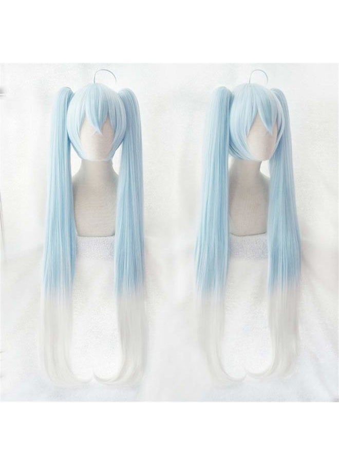 Xingwang Queen - Anime Cosplay Wig 120cm Long Light Blue Gradient White Clip on Double Ponytails - Image 1
