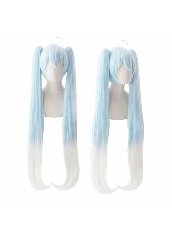 Xingwang Queen - Anime Cosplay Wig 120cm Long Light Blue Gradient White Clip on Double Ponytails - Image 1